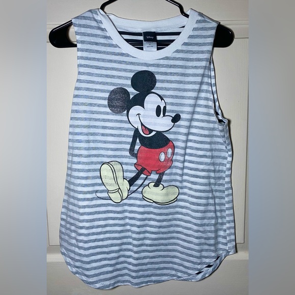 Disney Mickey Mouse Striped White‎ Gray Sleeveless Tank Top Size Medium - Picture 1 of 3